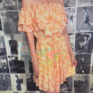 Off-Shoulder Ruffle Dress in Orange and Green